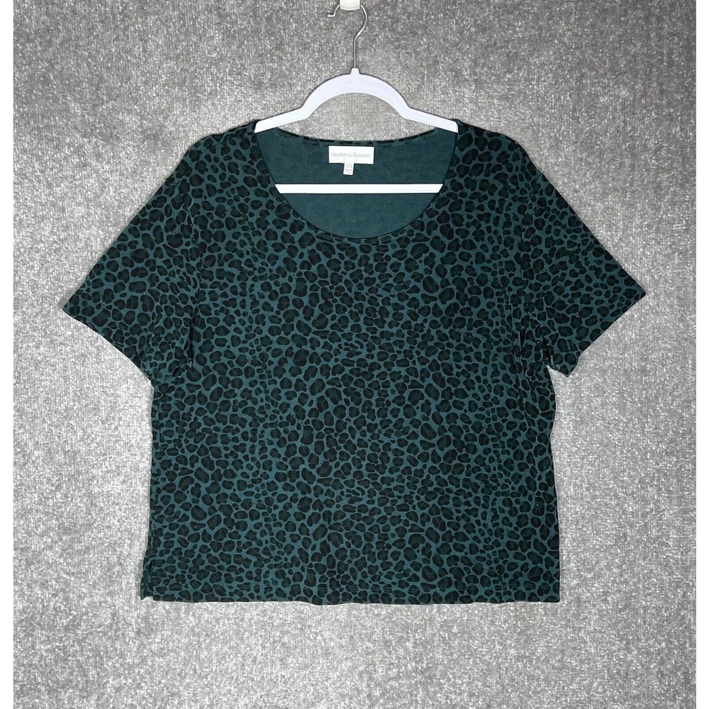 Drapers & Damons Animal Print Sparkle Short Sleeve Top Womens Size XL Stretch